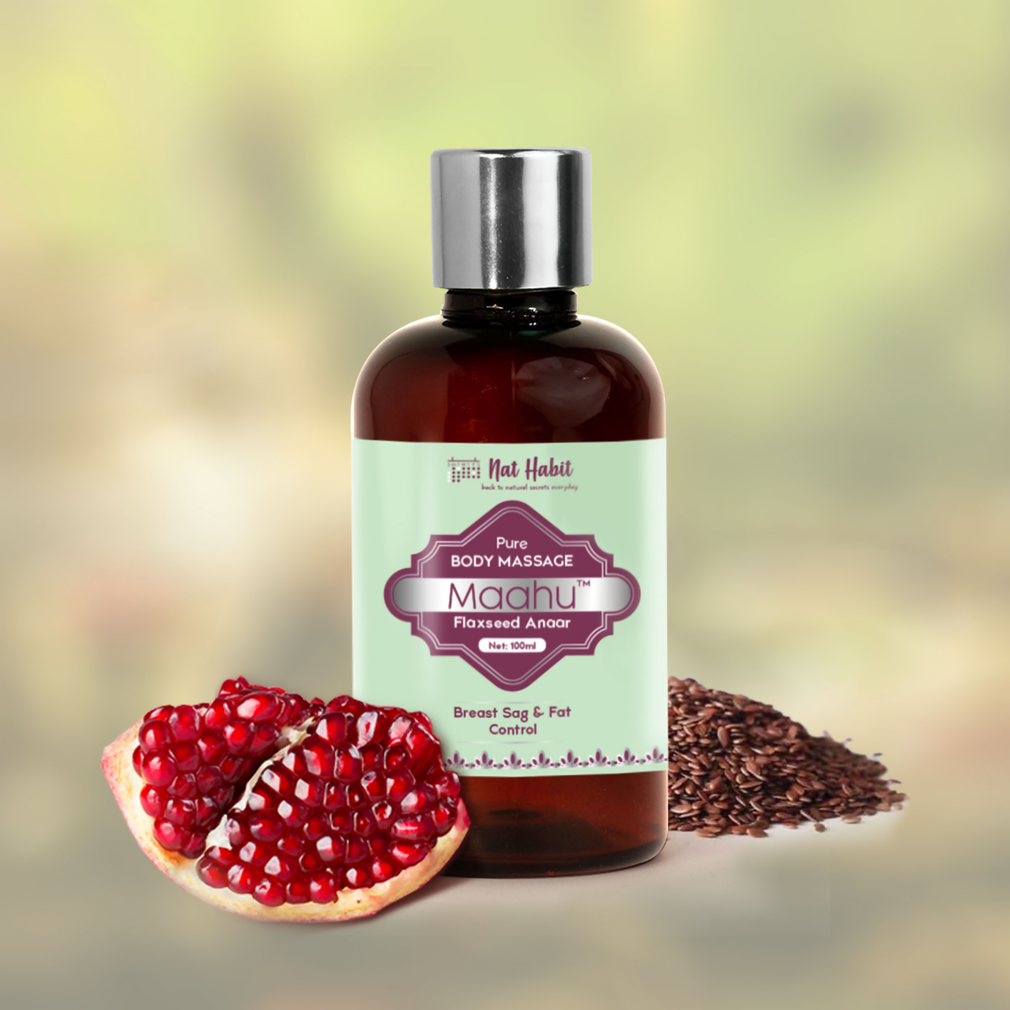 Nat Habit Pure Flaxseed Anaar Maahu Body Massage Oil | Grocsy