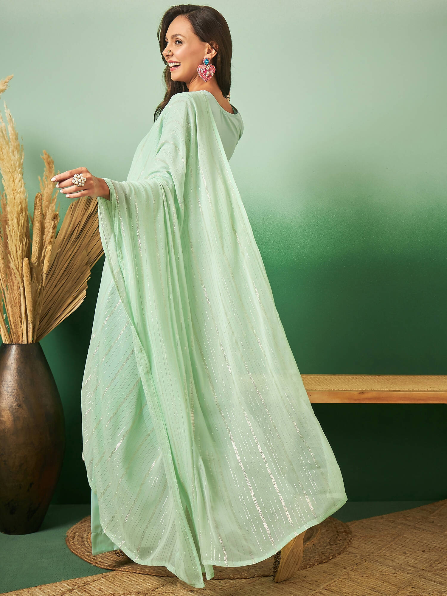 Sea Green Georgette Handwork Unstitched Dress Material - Hanika | Grocsy