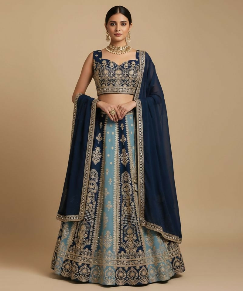 Lehenga Mart Blue Faux Georgette Designer Bollywood Style Wedding Wear Lehenga Choli | Grocsy