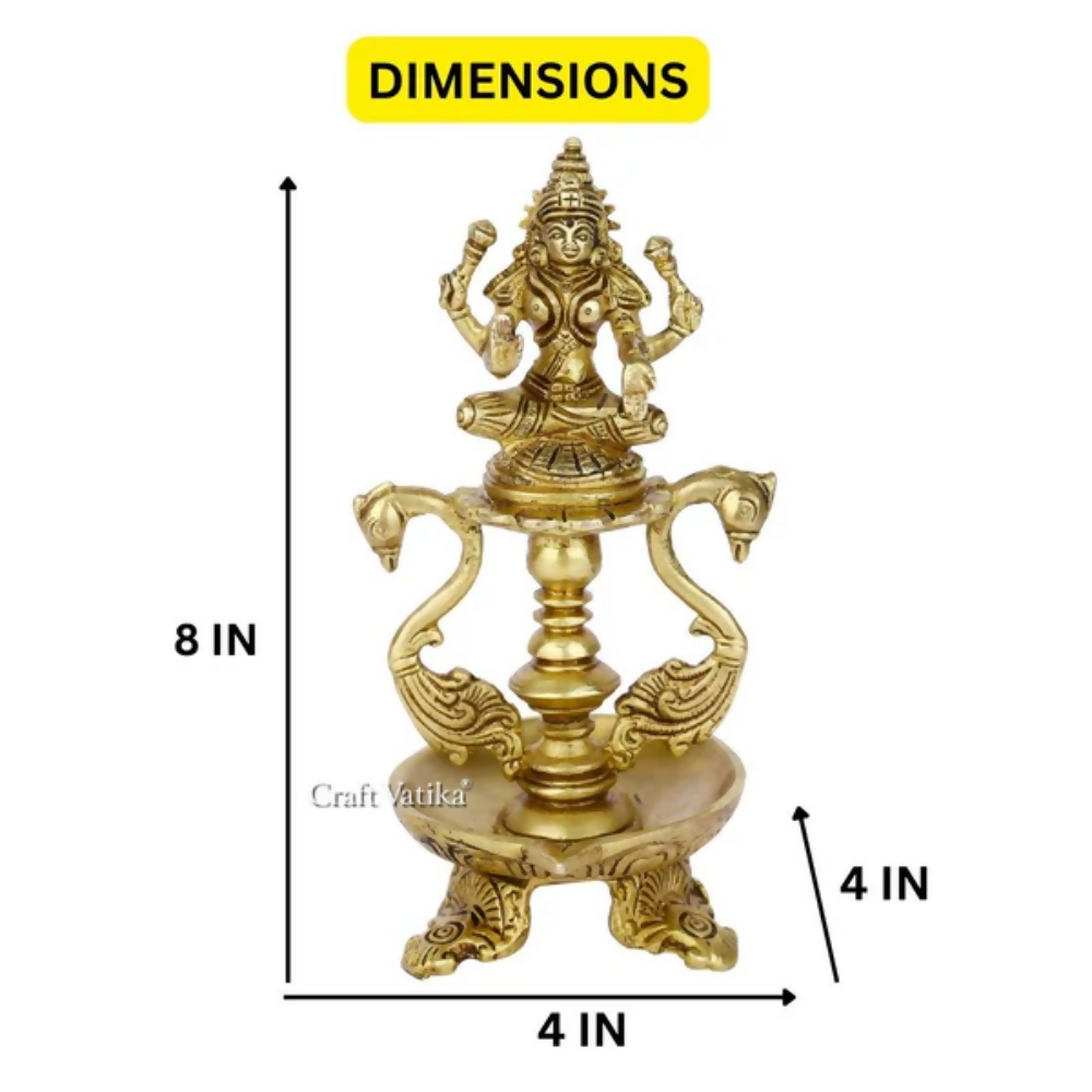 CraftVatika Brass Antique Laxmi Diya Oil Lamp Statue Lakshmi Peacock Puja Dia Table Diya Brass Table Diya | Grocsy