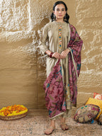 Indo Era Women Floral Embroidered Regular Thread Work Kurta with Trousers & Dupatta | Grocsy