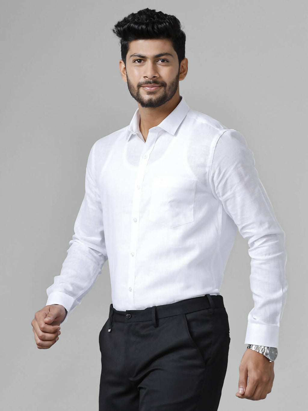 Ramraj Cotton Cotton Linen Full Sleeve White Shirt | Grocsy