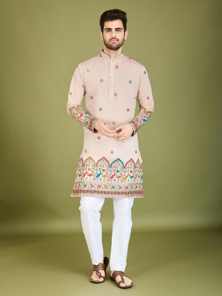 Vastranavya Ivory Exclusive Festival Wear Viscose Silk Thread & Sequence Embroidered Work Kurta | Grocsy