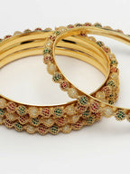 NVR Women's Set of 4 Gold-Polished Beads Handcrafted Traditional Bangles