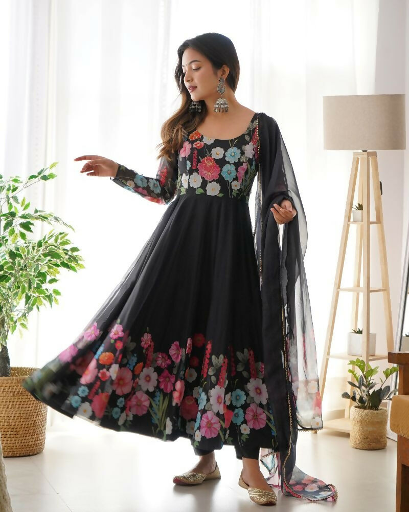 Joban Fashion Black Kurta Set Organza Sequin Embroidery Work | Grocsy
