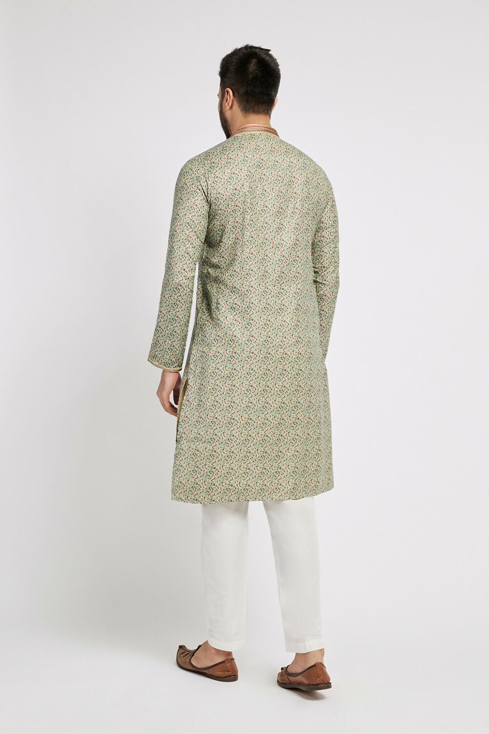 Ethnic India Blue Men's Kurta Floral Polyester | Grocsy