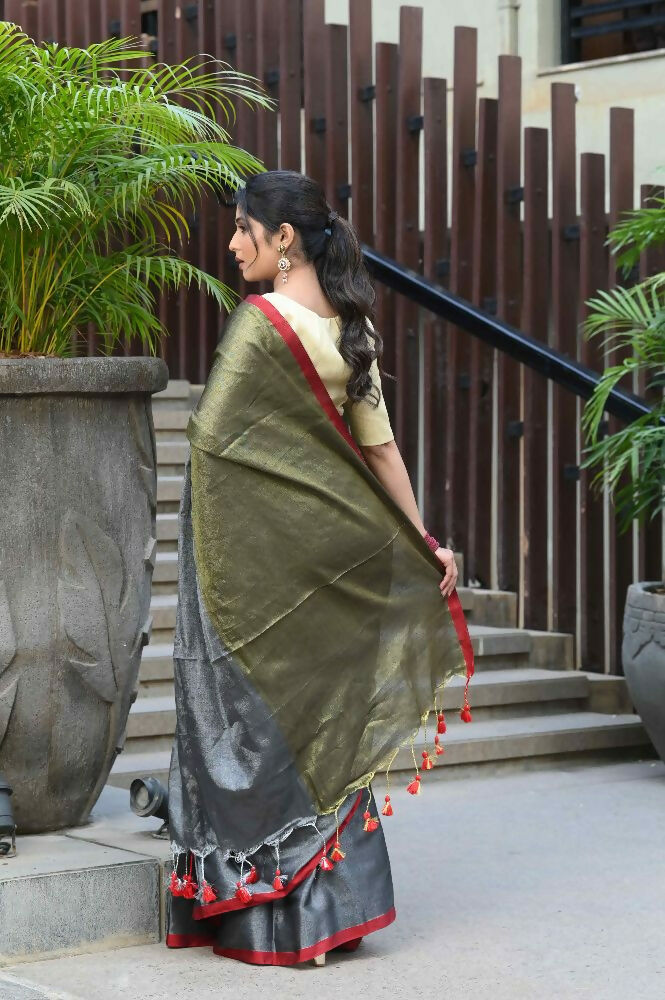 Beatitude Grey Tissue Silk Saree | Grocsy