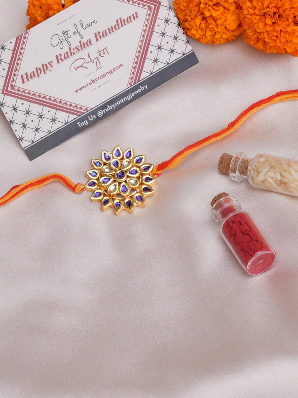 Designer kundan Rakhi - Ruby Raang | Grocsy