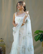Vamsee Grey Organza Saree | Grocsy