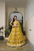 Aastha Fashion Mustard Yellow Butterfly Net White Cotton Thread Work And Sequence Work Embroidery Wedding Wear Lehenga Choli | Grocsy