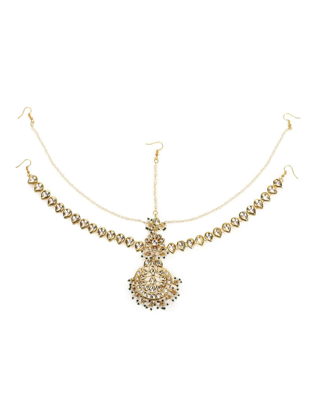 Women's Gold-Polished Kundan Mathapatti Head Jewellery - Ruby Raang | Grocsy