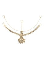 Women's Gold-Polished Kundan Mathapatti Head Jewellery - Ruby Raang | Grocsy