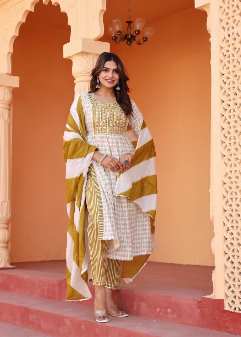 Alvano Printed 3Pcs Kurti Set for Women's and Girls Rayon | Grocsy