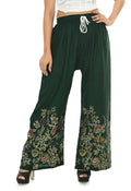Mominos Fashion Moeza Reyon Cotton Bottle Green Floral Palazzo | Grocsy