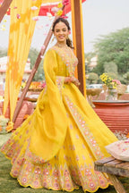 Jyoti Fashion Yellow Thread with Mirror Embroidery Georgette Lehenga Choli with Dupatta | Grocsy