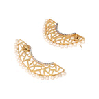 Nuyug 22K Gold-Plated Zircon Studded & Pearl Beaded Contemporary Shaped Statement Stud Earrings | Grocsy