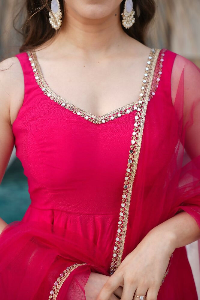 Joban Fashion Rani Pink Kurta Set Chanderi Sequence Embroidery Work | Grocsy