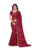 Red Georgette Zari Jacquard Embroidered Border With Sequence Work Saree With Unstitched Blouse Piece - Norita Zaina | Grocsy