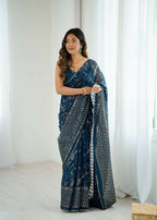 PR Fashion Morpich Georgette Patta Plain With Foil Work And Small Lace And Zalar Lace Saree | Grocsy
