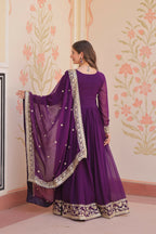 Joban Fashion Purple Georgette Sequence Embroidery Work Kurta Set | Grocsy