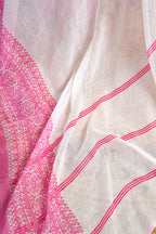 Vastranavya White Digital Printed Linen Ready To Wear Designer Saree with Unstitched Blouse | Grocsy