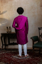 Falling Raw Silk Magenta Perple Rajyog Kurta Set By Hilo Design | Grocsy