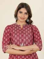 Aramya Straight Soft Cotton Block Print Women's Kurta - Pink | Grocsy