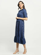 Rudra Bazaar Blue A-Line Striped Kurta | Grocsy
