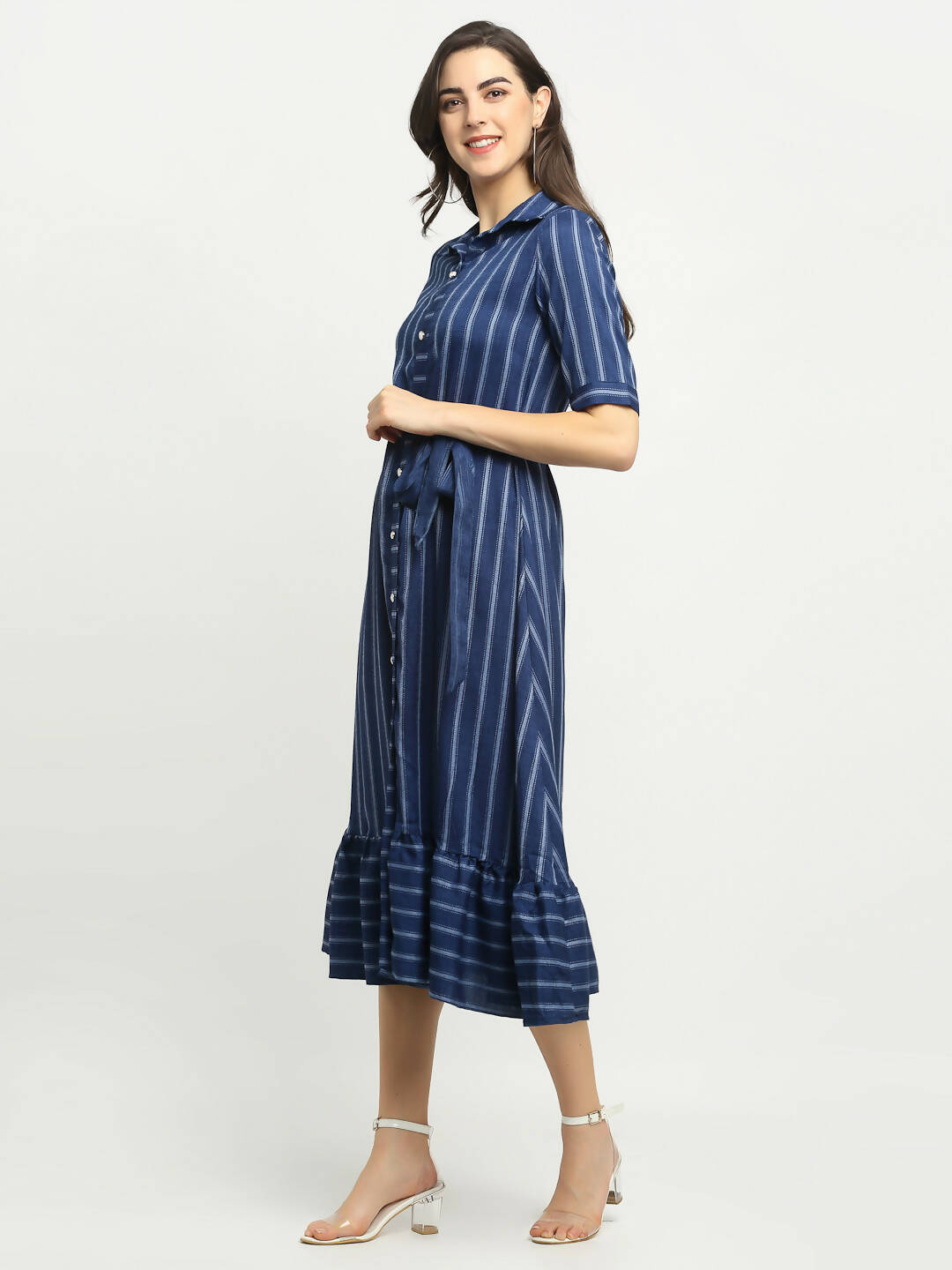 Rudra Bazaar Blue A-Line Striped Kurta | Grocsy