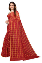 Vamika Ethnic Fire Red Jari Work Chiffon Saree | Grocsy