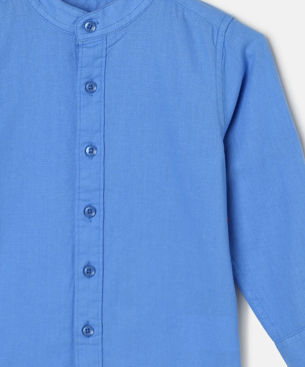 Manet Boys Mandarin Collar Full Sleeves Melange Shirt - Light Blue | Grocsy