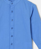 Manet Boys Mandarin Collar Full Sleeves Melange Shirt - Light Blue | Grocsy