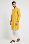 Ethnic India Yellow Men's Kurta Ethnic Motifs Cotton | Grocsy