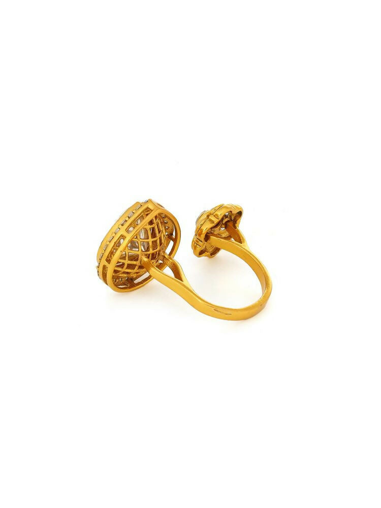 Kundan Gold Plated Hexagon and Pear Ring - Ruby Raang | Grocsy