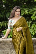 Mehndi Silk Blend Ethnic Motifs Saree with Unstitched Blouse - A2M | Grocsy