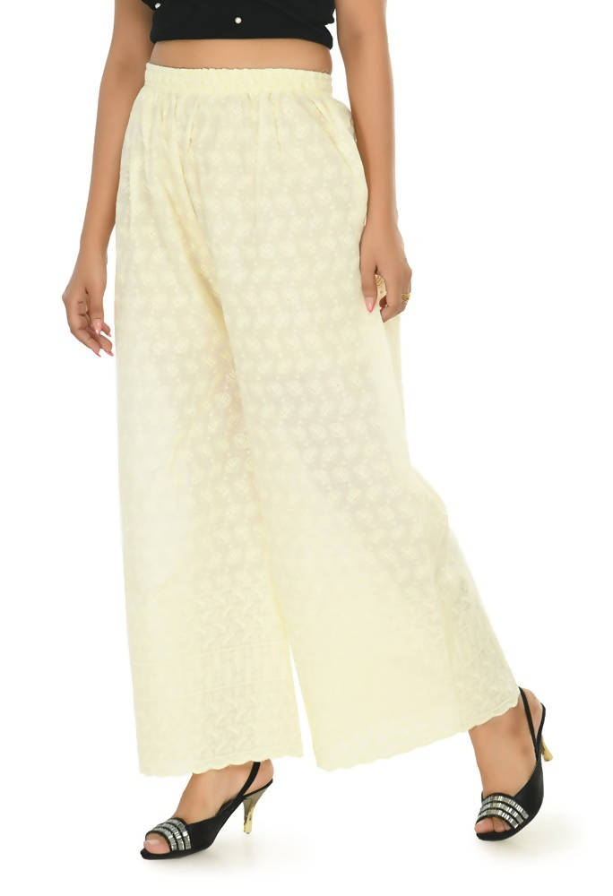 Mominos Fashion Moeza Cotton Off White Chikan Work Palazzo | Grocsy