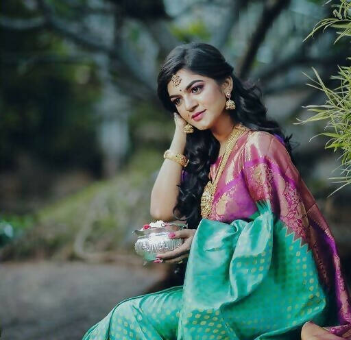 DEIANA'S Beautiful Designer Golden zari Soft Lichi Silk Saree - Sky | Grocsy