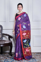 Morchari Multicolour Cotton Handloom Mirror Work Saree Unstitched Blouse | Grocsy