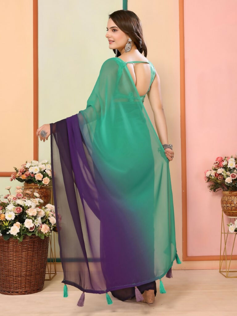 Sea Green Georgette Pedding Color Printed Ready To Wear Saree - Aalaya | Grocsy