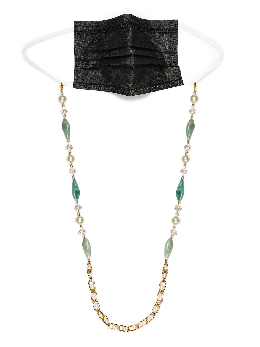 Gold-Toned Green Beaded Mask Chain - Ruby Raang | Grocsy