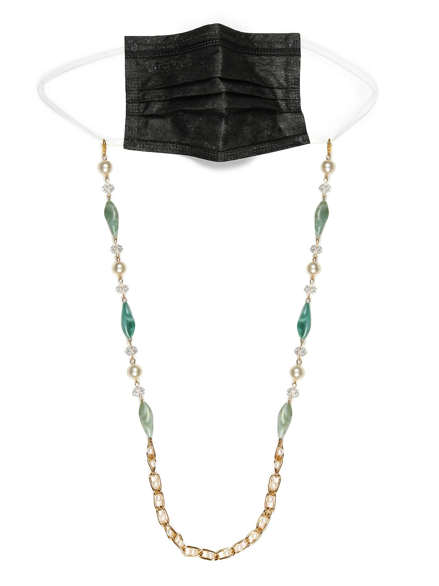 Gold-Toned Green Beaded Mask Chain - Ruby Raang | Grocsy