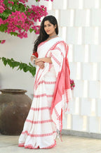 Beatitude White Cotton Handloom Saree | Grocsy