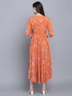 Myshka Women's Orange Floral Midi Dress | Grocsy