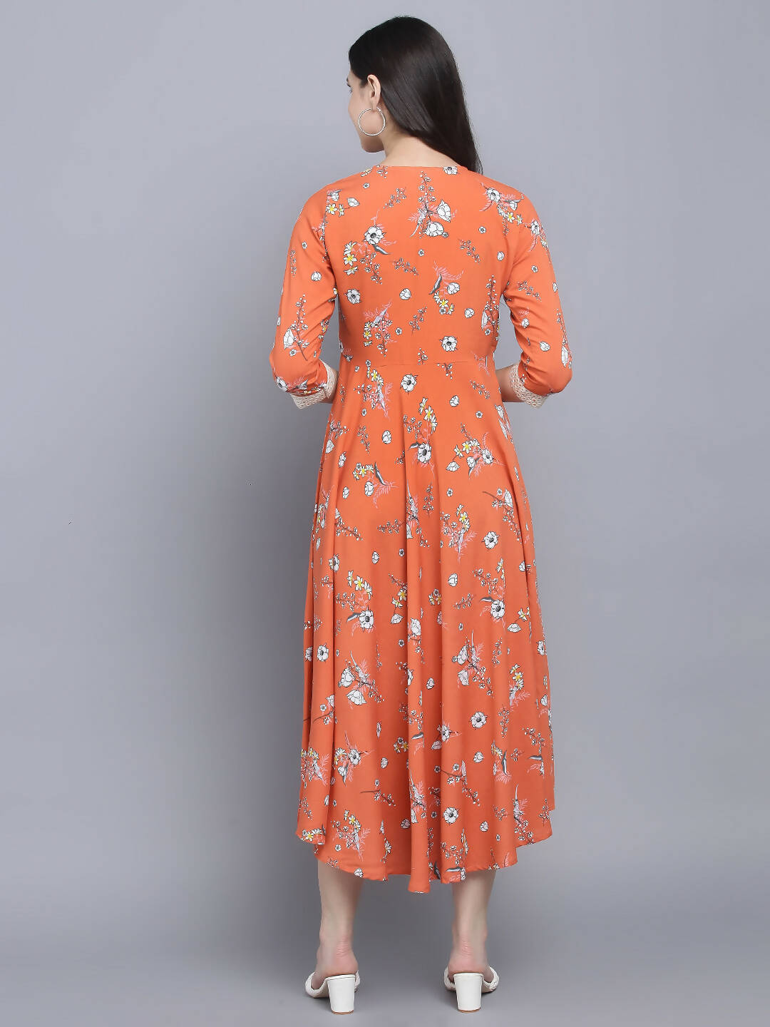Myshka Women's Orange Floral Midi Dress | Grocsy