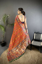 Joban Fashion Orange Banarasi Soft Silk Woven Saree | Grocsy