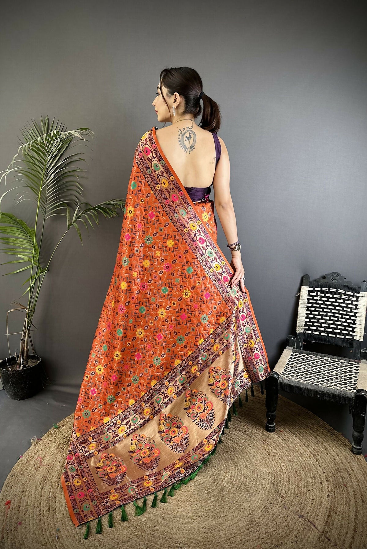 Joban Fashion Orange Banarasi Soft Silk Woven Saree | Grocsy