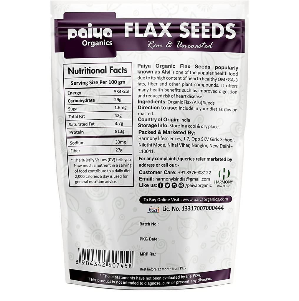 Paiya Organics Flax Seeds Raw & Unroasted | Grocsy
