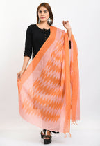 Mominos Fashion Moeza Women's Handloom Cotton Ikkat Orange Dupatta | Grocsy