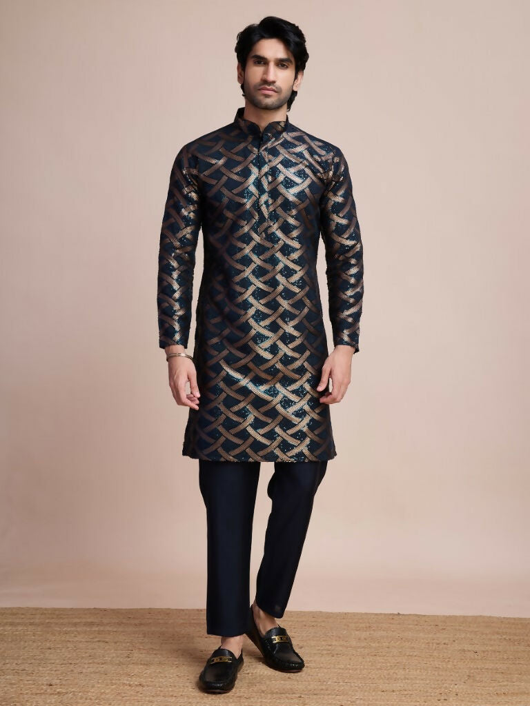 Vastranavya Traditional Festival Wear Pure Silk Thread & Sequence Embroidered Work Kurta | Grocsy
