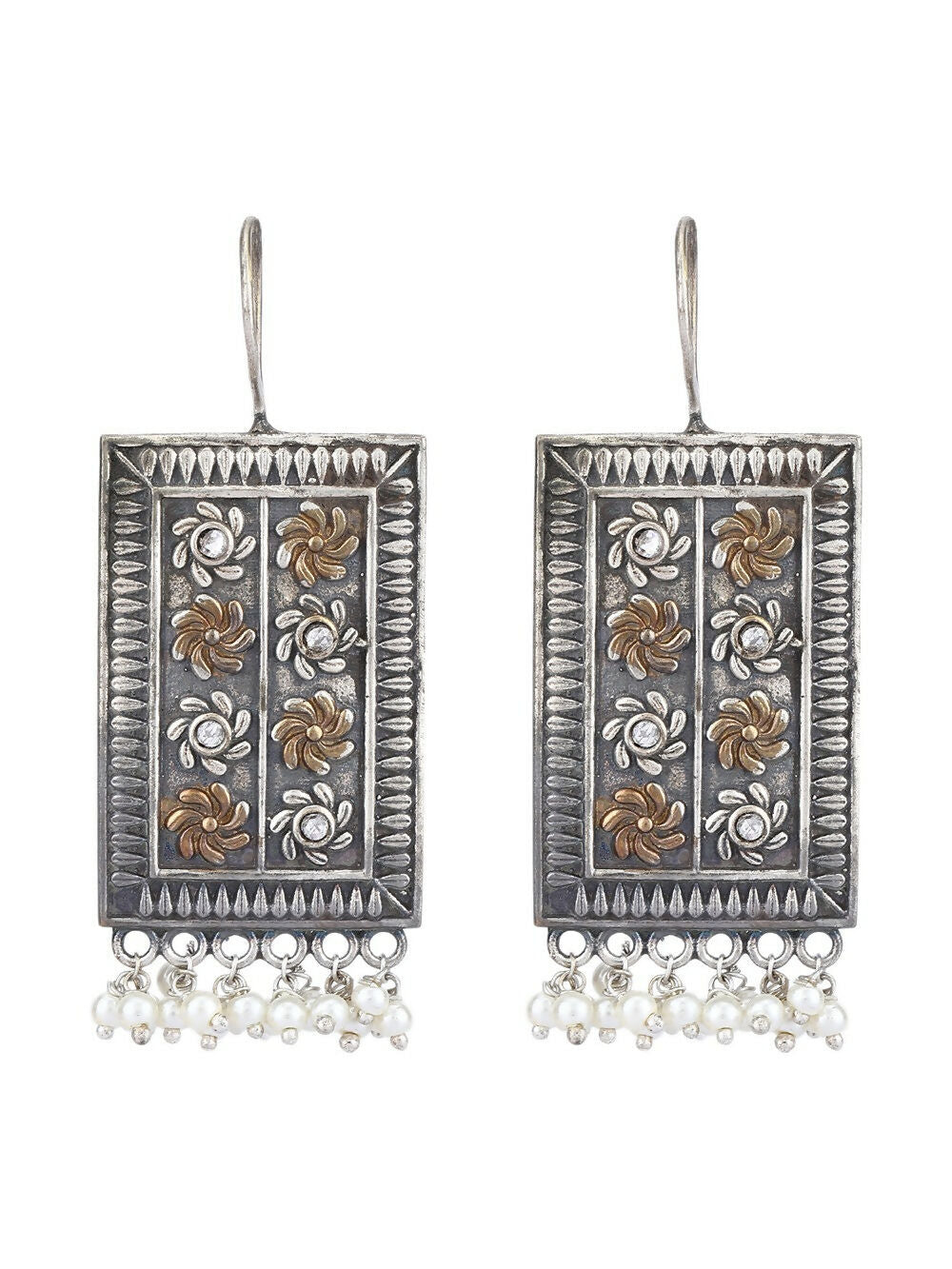 Joban Fashion Women White Beads Pattern Dual Tone Brass Earrings | Grocsy